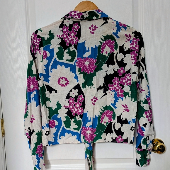 Christian Siriano New York Floral Tie-Front Blouse Linen Blend Medium #56 - Picture 2 of 5